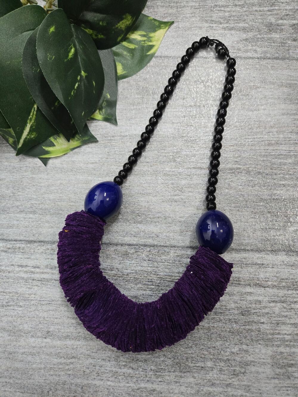 African purple fabric & beaded necklace